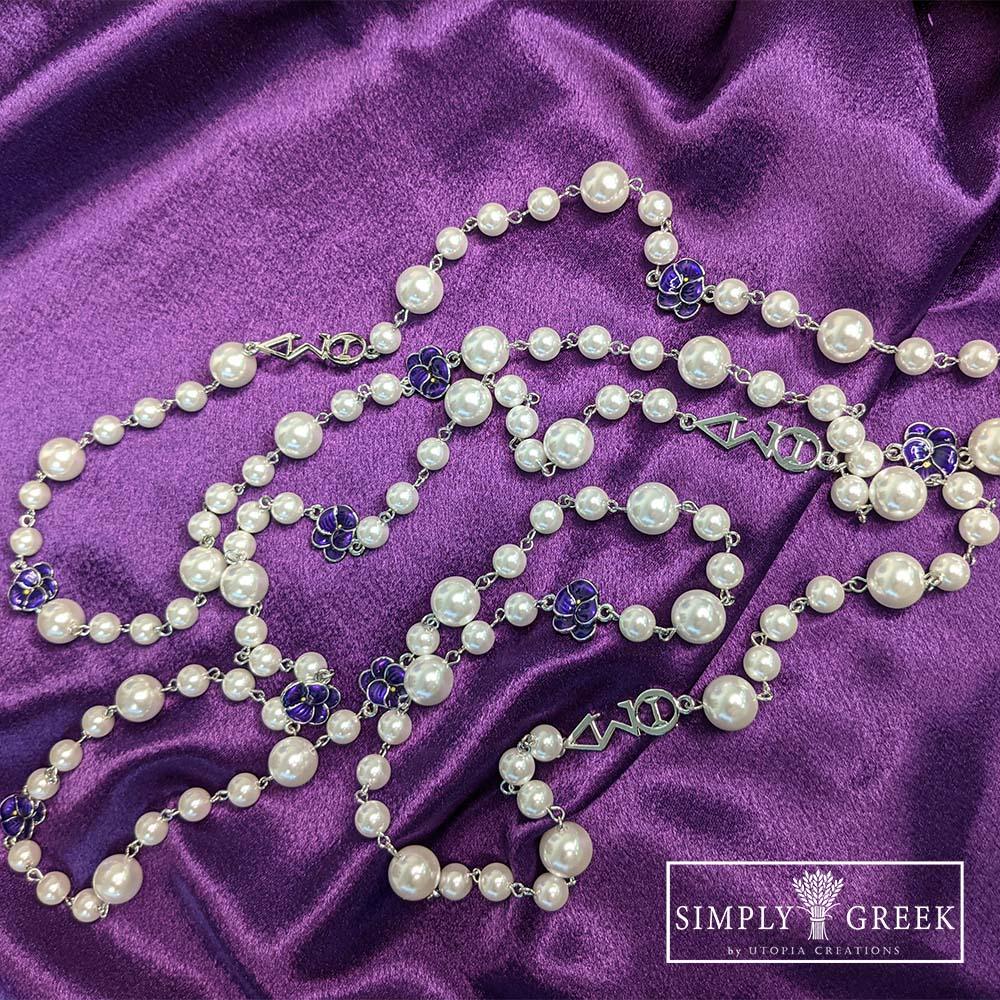 ΔΣΘ Violets & Pearls 36" Long Chain Necklace - Simply Greek