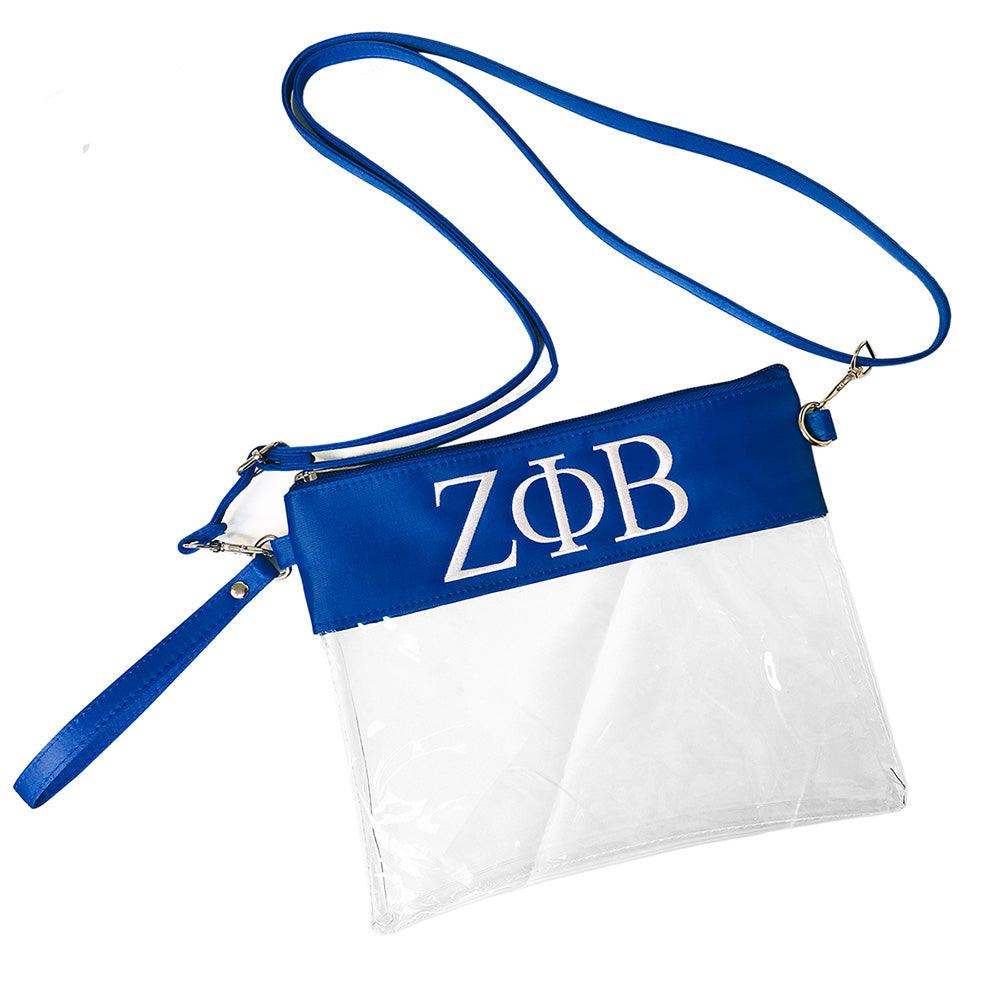 Zeta Phi Beta Clear Embroidered Crossbody and Wristlet Bag