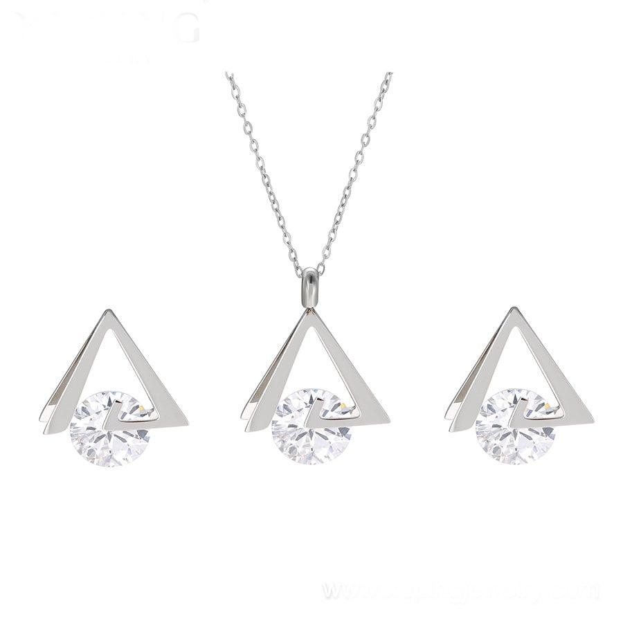 Pyramid Solitaire Pendant Set (Stainless Steel) - Simply Greek