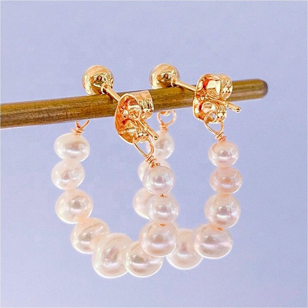 **NEW** Freshwater Pearl Hoop Earrings w/14k Gold Filled Post - Simply Greek